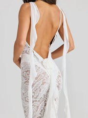 Trailing Flowing Skirt Patchwork Lace Dress