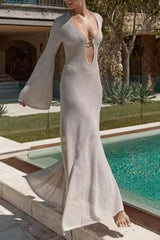 Hollow Out Split Knit Boho Dress