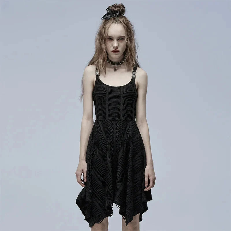 Asymmetric  Black Punk Decorative Personality Casual Summer Gothic Dress