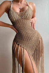 Cutout Versatile Vacation Fringe Cover Up Boho Dress