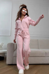 Long Sleeve Zippered Cardigan Knit Set