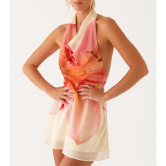 Cowl Neck Layered Party Floral Dress