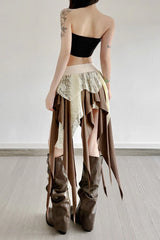 Sheer Lace Overlay Fringe Hem Skirt
