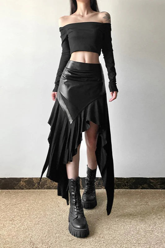 American Retro Ruffle Panel Bodycon Skirt