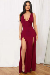 Deep V Slit Solid Bodycon Dress
