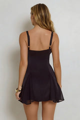 Satin Solid Lace Panel Drape Slip Dress