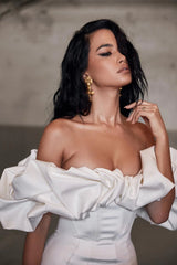 Ruffled Off-Shoulder Corset Bodycon Mini Silk Dress