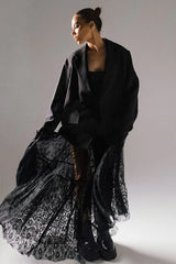 Black Lace Panel Boho Maxi Skirt