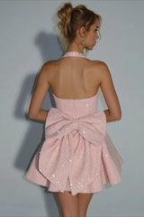 Square Neck Halter Bow Sleeveless Party Dress