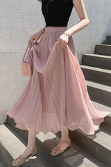 Chiffon Pleated Flowing Maxi Skirt