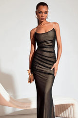 Sheer Gold Ruched Mesh Bustier Bodycon Dress