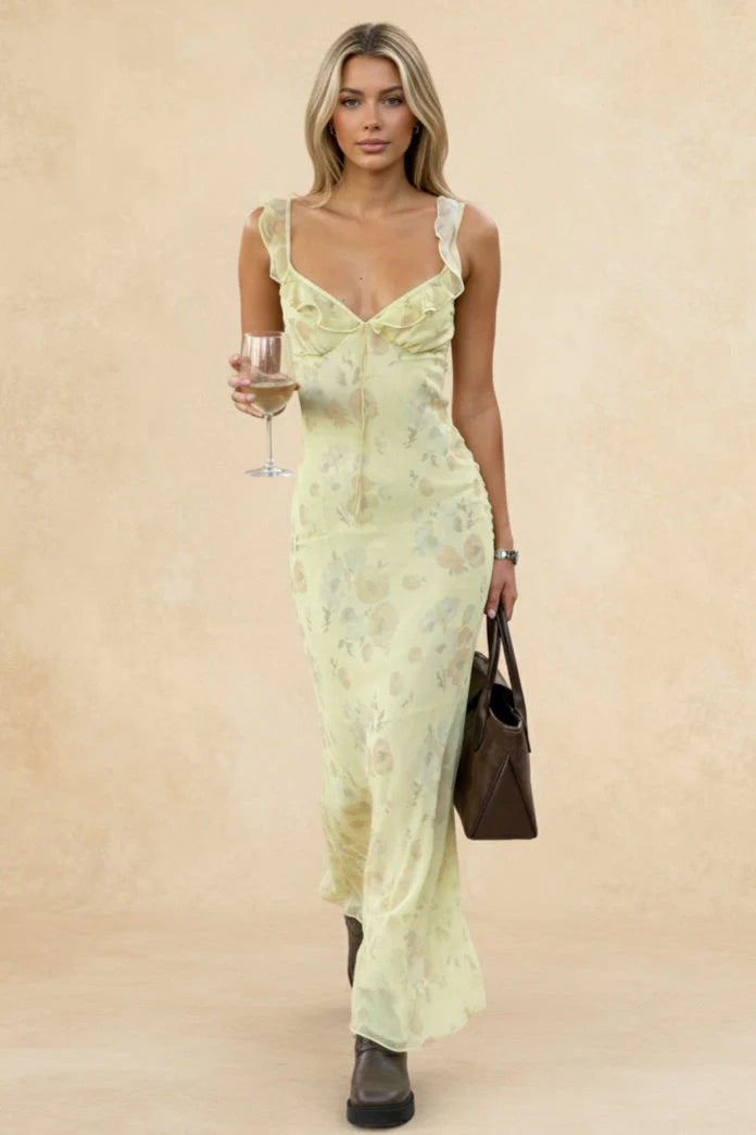 Ruffled Sling Backless Floral Dress