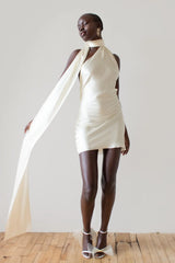 Satin Backless Adjustable Halter Mini  Silk Dress