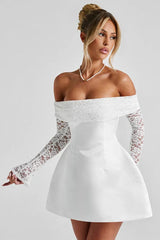 Off-Shoulder Lace Long Sleeve Bodycon Mini Lace Dress